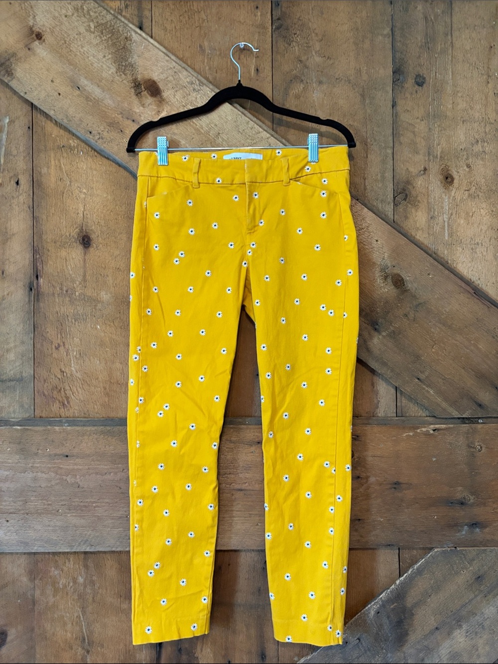 Old Navy Yellow Straight-Leg Pants with White Daisy Print